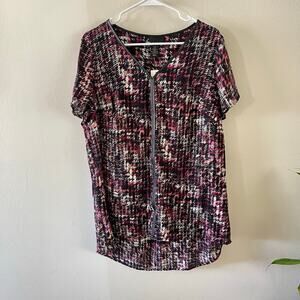 Lane Bryant Patterned Print Top Womens 14/16 Multicolor Faux Leather Trim NWT